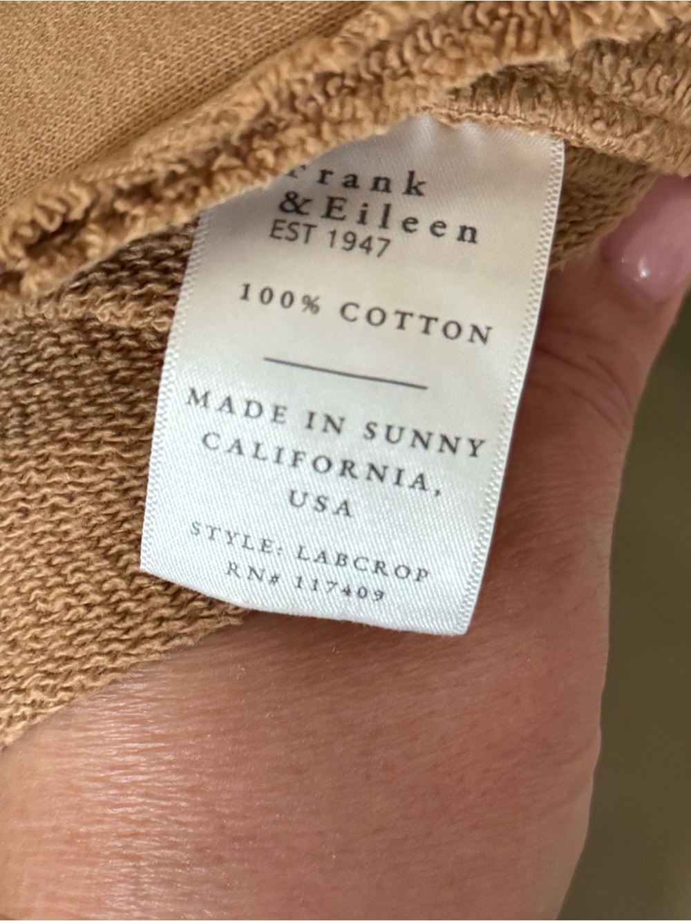 Frank and Eileen Mini Belfast Cropped Sweatshirt Peacoat in Camel Size L - Picture 7 of 12